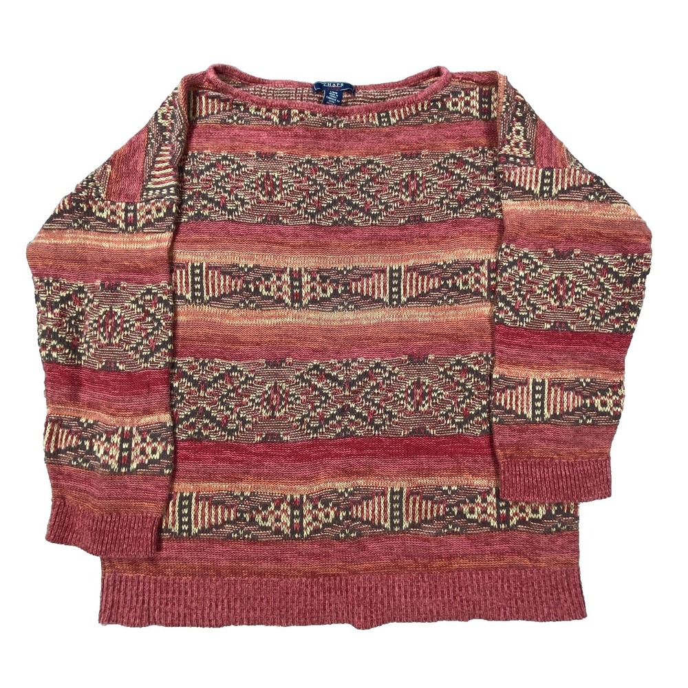 Vintage‎ Chaps Knit Sweater Large Southwestern Linen Blend Tribal Western Boho